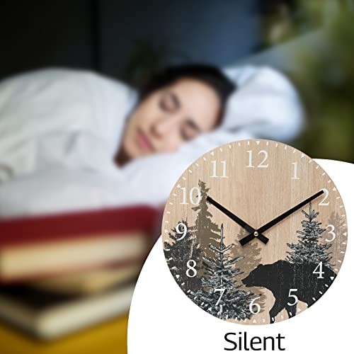 Cabin Wall Clock 12 Inch Silent Non Ticking Clock Wooden Forest Wildlife Bear - Picture 6 of 7
