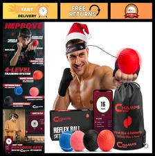 MMA Boxing Reflex Ball Set - 4 Weights, Punch Counter App, Headband & Strings -