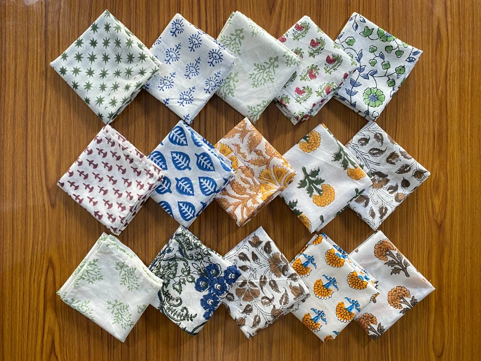 Set tovaglioli in stoffa assortiti blocco a mano cotone stampato floreale tovaglioli tavola - Immagine 4 di 4