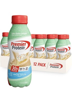 Premier Protein Shake 30g Protein Vitamins 11.5 Fl Oz (Pack of 12) Cake Batter