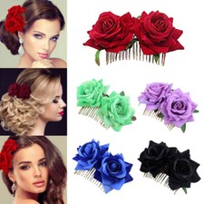 Women Rose Flower Comb Hairpin Hair Clips Brooch Wedding Bridal Accessories  