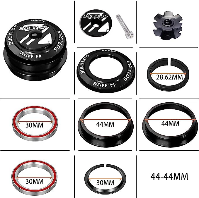 BUCKLOS HS505 44mm 1-1/8" Threadless Headset MTB Road Bike Fork Steerer Part - Image 2 of 4