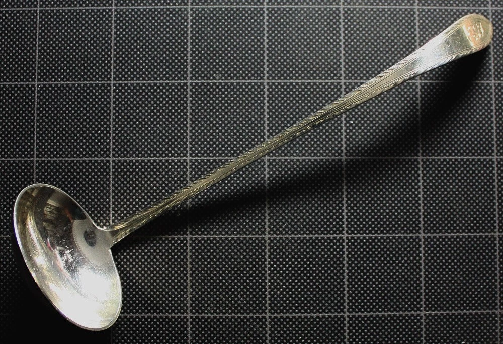 Tiffany & Co. Sterling Silver Long Cream or Sauce Ladle Feather Edge MONOGRAM