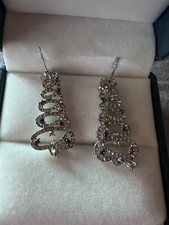925 Silver Crystal Christmas Tree Earrings Drop Dangle Women Jewelry Xmas 2023
