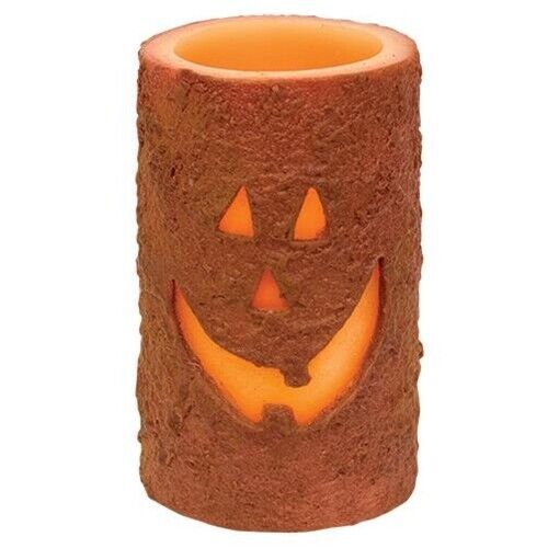 Medium JACK O'LANTERN Pillar Candle LED Timer Primitive Fall Halloween 3"x5" New - Picture 1 of 1