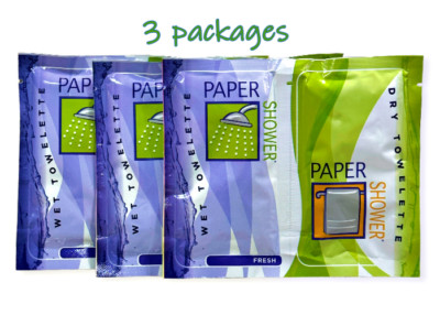 Paper Shower Fresh Body Wipes 3 Packs Wet and Dry Towelettes Towels 10''x 12'' NEW