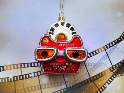 View Master Blown Glass Christmas Ornament 3-D Stereo Viewer Glitter Retro Look