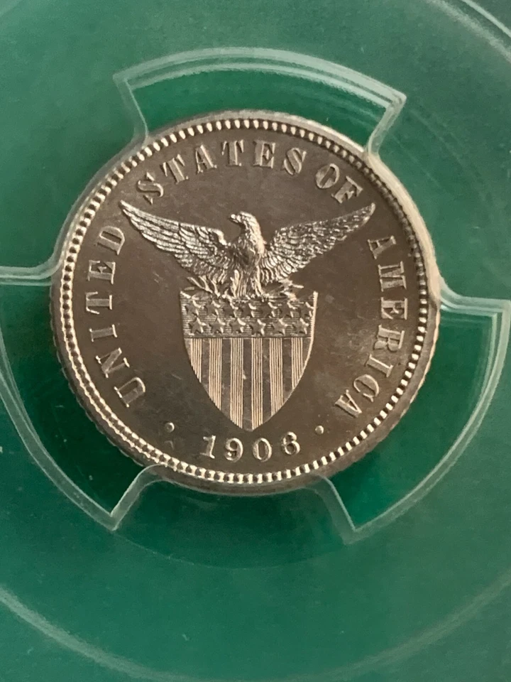 ФИЛИППИНЫ США ДЕСЯТЬ СЕНТАВО ДОКАЗАТЕЛЬСТВО 1906 PCGS PF 64 + ЗЕРКАЛО БЕЛЫЙ   - Изображение 3 из 4