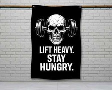 Heavyweight Motivational Gym Flag - Skull Weightlifting Wall Art