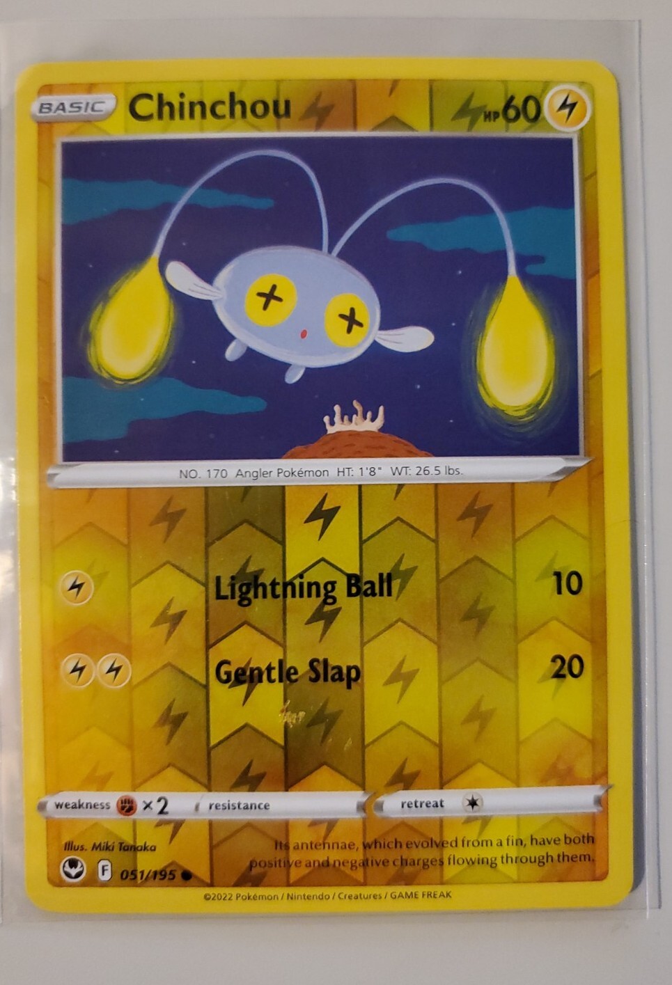 Pokemon Chinchou 51/195 Silver Tempest Sword & Shield Reverse Holo