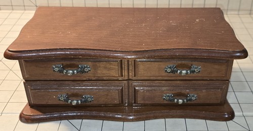 Vintage Wooden Jewelry Box with Mirror and Velvet-Lined Compartments - 2 Drawer - Picture 2 of 15