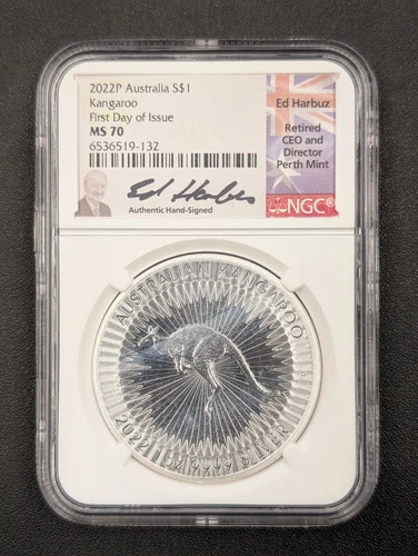 2022 P MS 70 Australia Kangaroo 1 oz .9999 Silver Coin NGC Sign Ed Harbuz