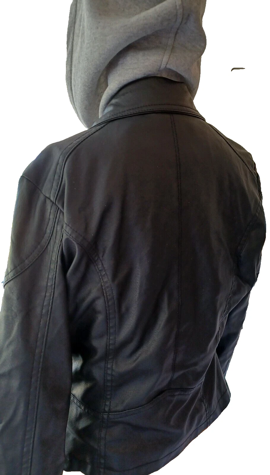 VETEMENTS Felpa nera con cappuccio Wet Seal ecopelle grigia cappuccio zip tasche foderata taglia M