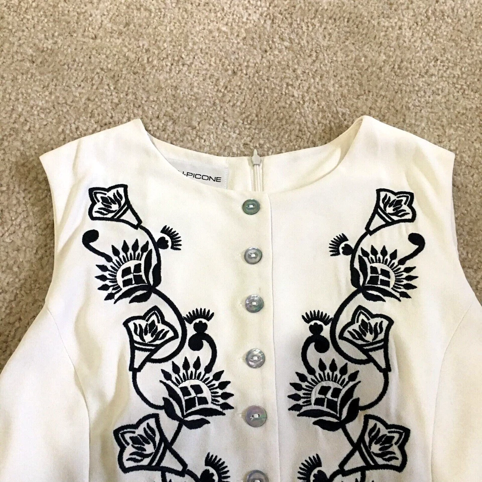 Mono Evan Picone para mujer talla 12 negro marfil bordado con botones pierna ancha Foto 4 de 4