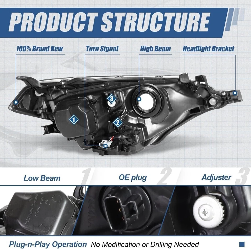 For 2014 2015 2016 Corolla Black Headlights Headlamps NEW Headlamps SET - Image 4 of 4