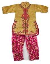 CHILDREN Indian Girl Clothing Pink Gold Yellow, Size: India 24 US 4-5 Preowned
