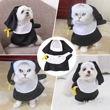 Dog Cat Nun Style Dress Cosplay Funny Headwear Halloween Pet Costume Set Novelty