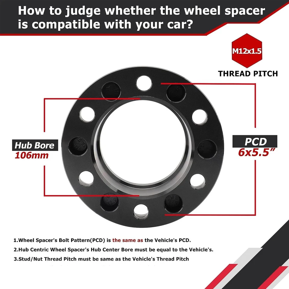 1.5" 6x5.5 Wheel Spacers Hubcentric for Toyota Tacoma 4Runner FJ Cruiser Lexus - Image 3 of 4
