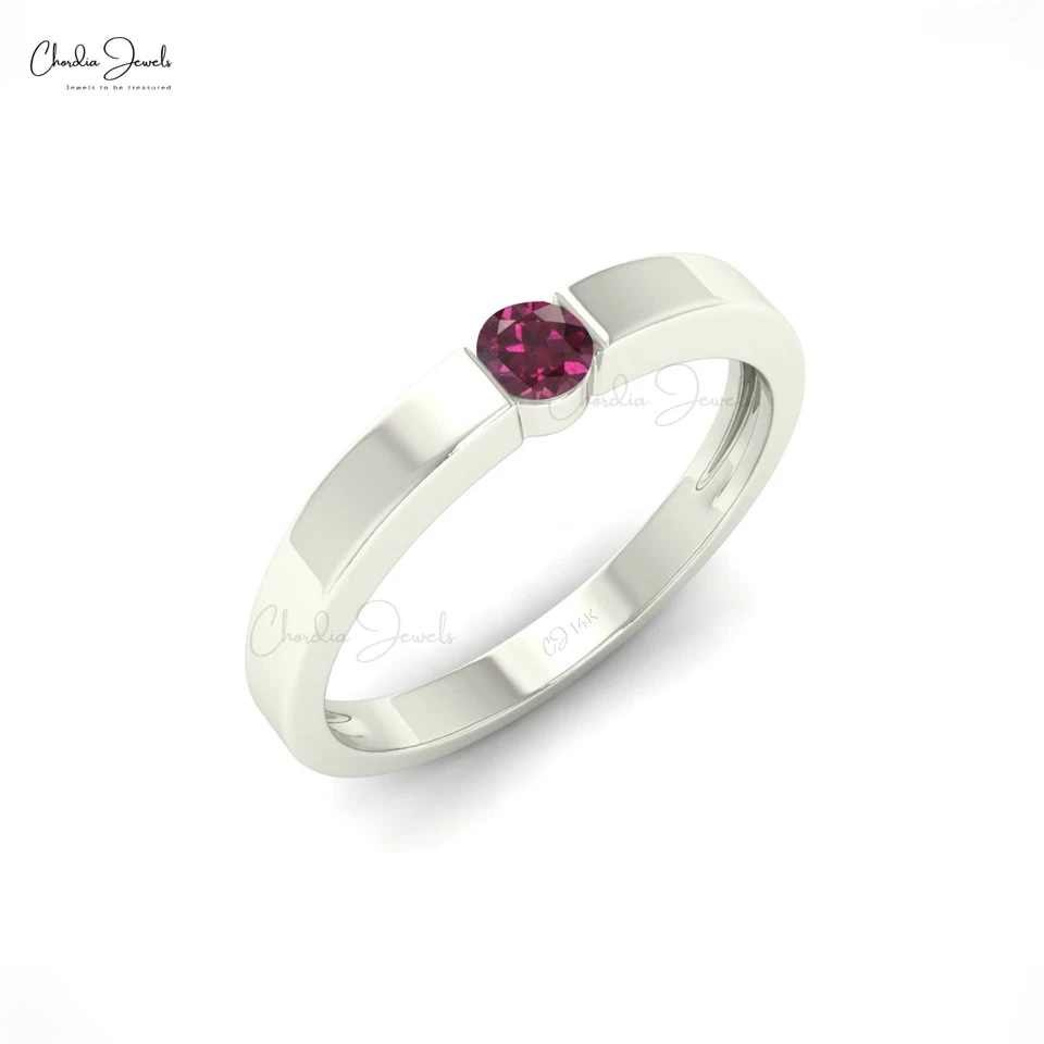 0.15 CT Natural Rhodolite Garnet Handmade 14k Solid Gold Band Wedding Gift Ring - Image 3 of 4