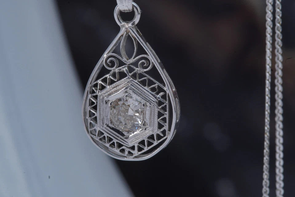 Colgante UNOAERRE Diamante Solitario Filigrana Real Natural 14K Italiano Fino Estate Foto 2 de 4