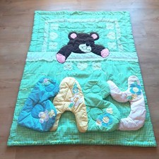 Baby Quilted Crib Blanket Sleeping Teddy Bear Primary Color 1980s Vintage