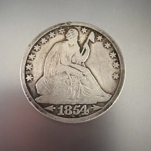 1854-O SEATED LIBERTY SILVER HALF DOLLAR w Arrows Rare New Orleans Mint