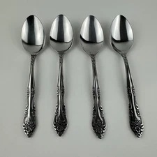 Rogers Stainless Set Of 4 Teaspoons Korea Flatware Floral Pattern