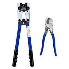 Battery Cable Lug Crimping Tool w/Cable Cutter 10-1/0AWG Wire Terminal Crimper