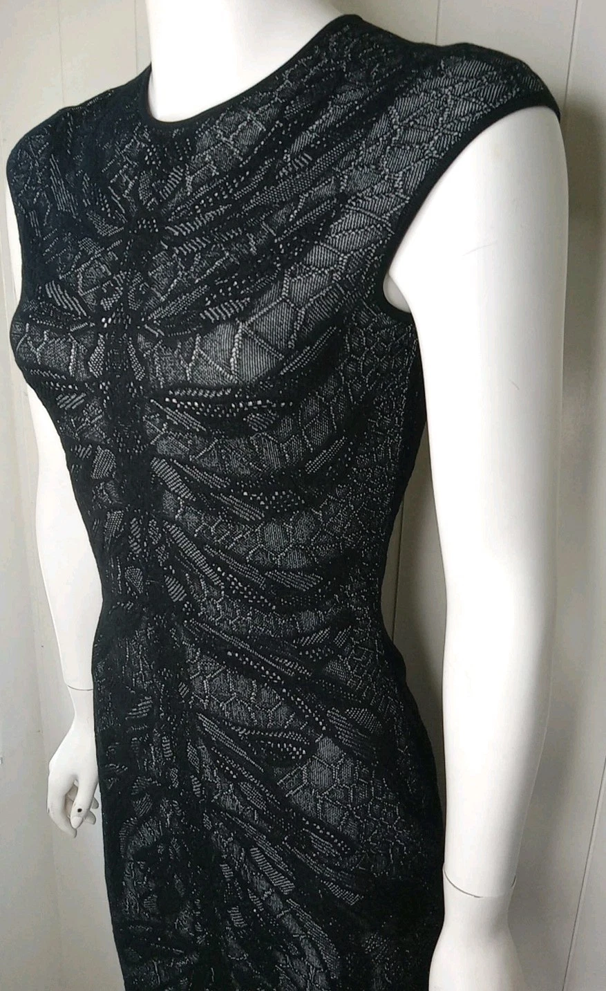 Abito BodyCon Alexander McQueen Monocromatico Intarsiato Maglia Libellula Taglia L