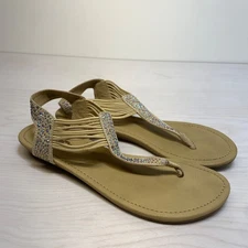 Coach and Four Brown Rhinestone Embellished Leather Slingback Sandals Size 7.5M