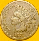 1874 U.S. INDIAN HEAD CENT COPPER PENNY 1c COIN (VF-Very Fine)