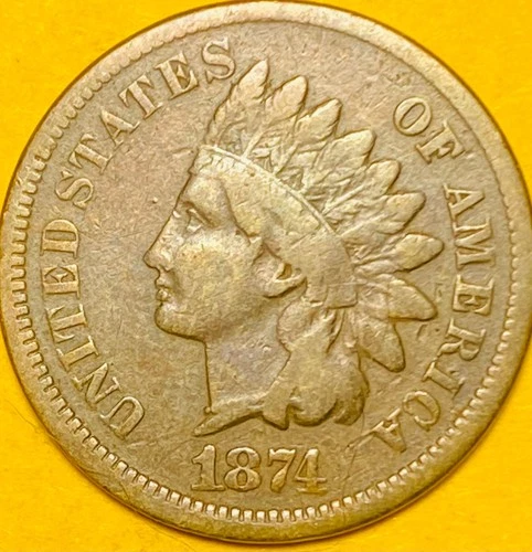 1874 U.S. INDIAN HEAD CENT COPPER PENNY 1c COIN (VF-Very Fine)
