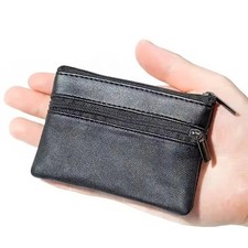 Leather Mini Coin Purse Small Zipper Wallet Key Holder Unisex Card Cash Pouch