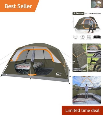 Weatherproof 8-Person Camping Tent with Quick Setup & Ample Storage Pockets
