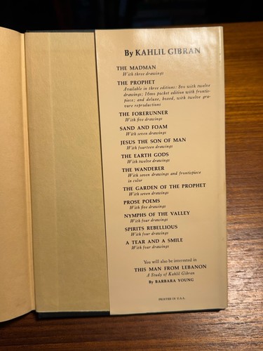 The Prophet by Khalil Gibran 1967 Knopf Hard Cover with Dust Jacket - Picture 8 of 8
