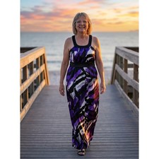 Speechless Purple Abstract Halter Whimsygoth Maxi Dress T-Back Empire Waist Med?