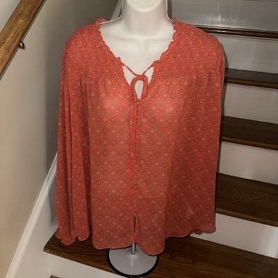 TIME & TRU Smocked Collar Blouse BABYDOLL Top Shirt sz 2XL 20 BID 4 CHARITY 373