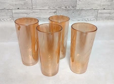 4X Jeannette Swirl Marigold Carnival Glass Tumblers Iridescent Vintage MCM 1960s