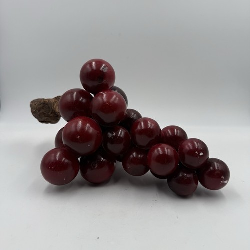 Vintage Alabaster Extra Large Stone Grapes Cluster Wood Stem, Red