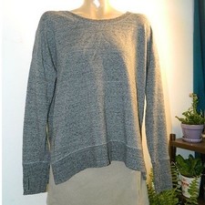 Athleta Sweatshirt Womens M Gray Heathered Thumbhole Side Slit Pullover Fleece