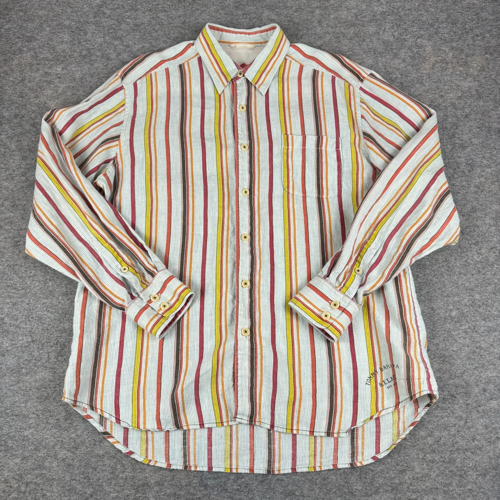 Tommy Bahama Relax Linen Button Up Shirt Long Sleeve Striped Mens Large L