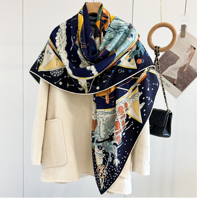 70% Cashmere 30% Silk Scarf 53'' Neckerchief wave Print Shawl Bandana Wrap new