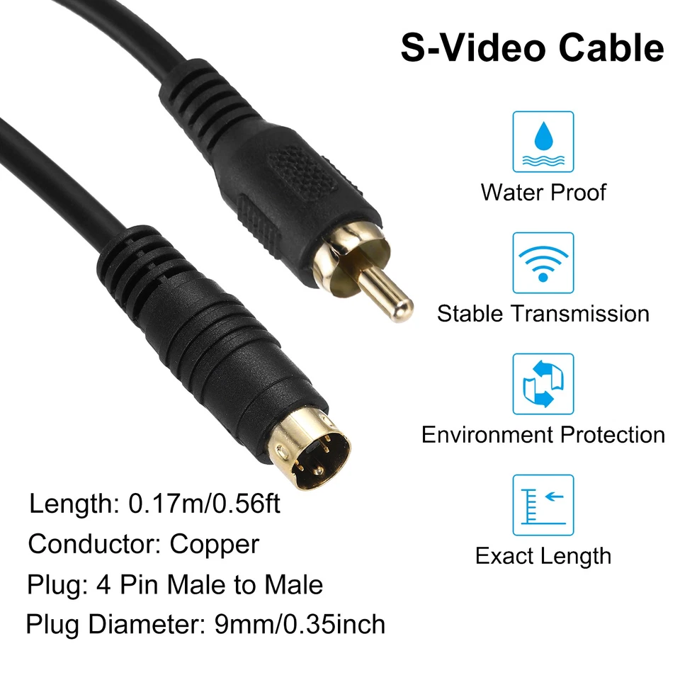 2PCS S Video Cable 0.56ft 4 Pin S-Video Male to RCA Male Composite Adapter - Image 4 of 4