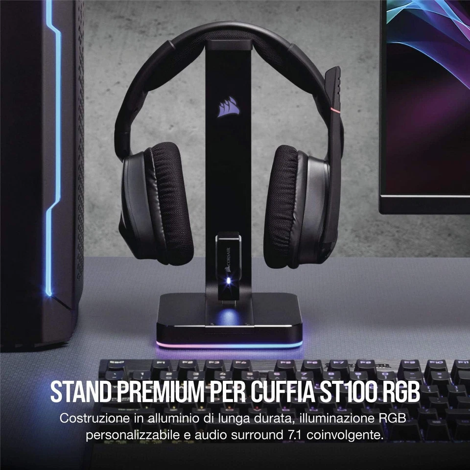 ST100 RGB Porta Cuffie Premium Con Scheda Audio 7.1 Surround Integrata, Nero - Immagine 2 di 4