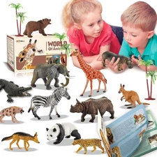 31 Pcs Safari Animal Figures Set for Toddlers - Realistic Jungle Playset Toys