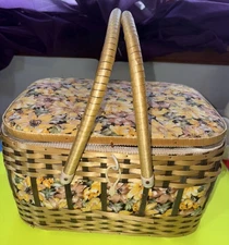 Vintage Large Woven Sewing Basket Retro Sewing Basket Wicker Box