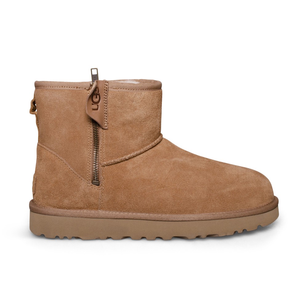 UGG CLASSIC MINI BAILEY ZIP CHESTNUT SUEDE ANKLE WOMEN'S BOOTS SIZE US 7 NEW