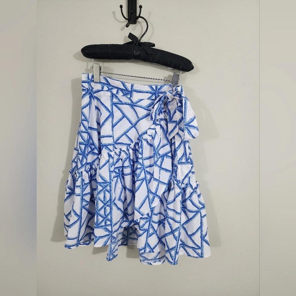 Falda envolvente de celosía azul/blanco bambú Vineyard Vines para mujer talla 2 Grand millenial Foto 2 de 4