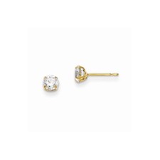 Real 14kt Yellow Gold Madi K 4mm Round CZ Basket Set Stud Earrings