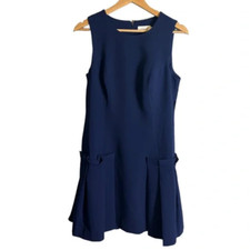 Eliza J Women's A Line Sheath Dress With Pleated Attachments Navy Size 14P $158